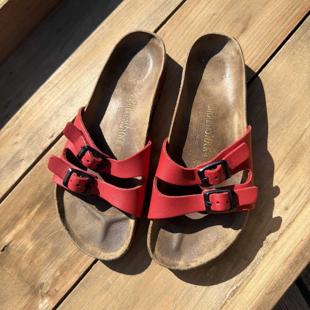 VINTAGE Birkenstock Ibiza Leather Double Strap Sandals RED 36 Women